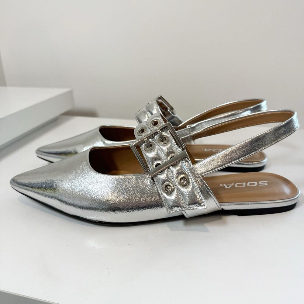 Soda Silver Flats with Buckle Detail